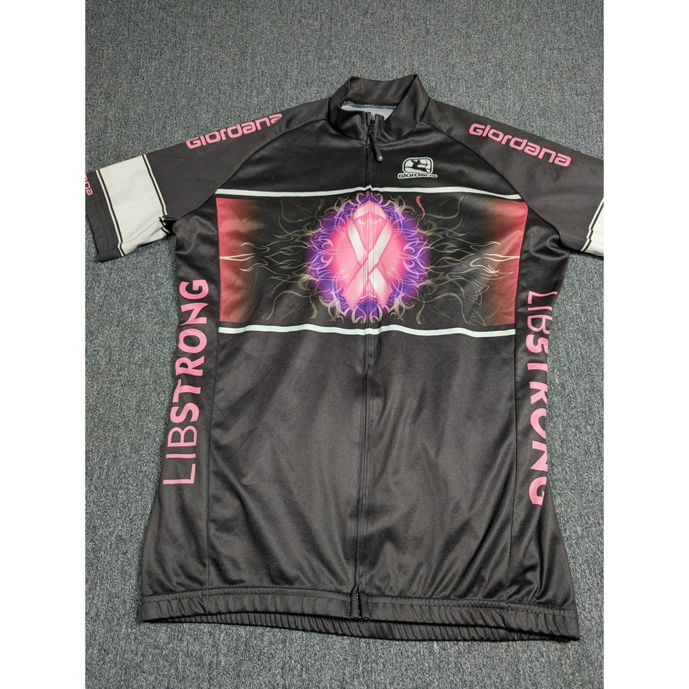 Giordana Womens Libstrong Cycling Jersey Black Pink Ribbon Joshua 1:9 XL - Picture 1 of 9